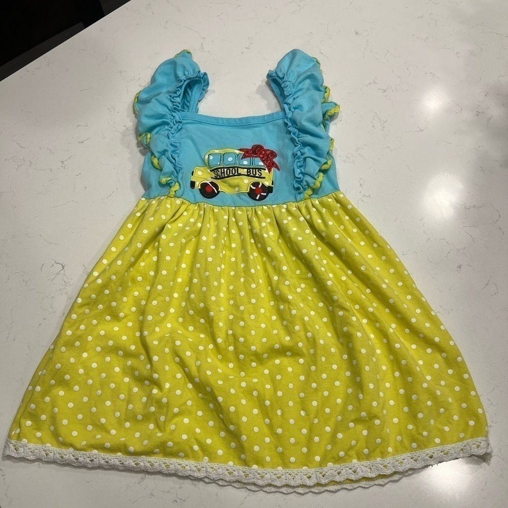 Dash Of Glitter School Bus Polka Dot Dress size M